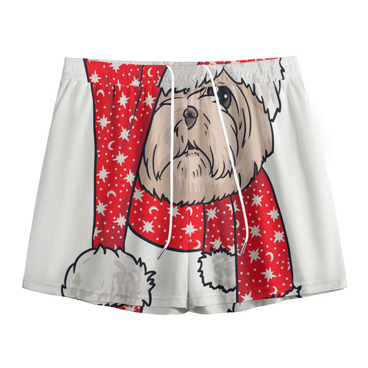 Santa Shih Tzu Print Mesh Shorts