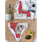 Santa Shih Tzu Print One Shoulder Bikini Top