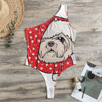 Santa Shih Tzu Print One Shoulder Bodysuit