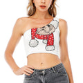 Santa Shih Tzu Print One Shoulder Crop Top