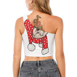 Santa Shih Tzu Print One Shoulder Crop Top