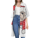 Santa Shih Tzu Print Open Front Beach Cover Up