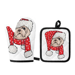 Santa Shih Tzu Print Oven Mitt And Pot Holder Set