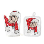 Santa Shih Tzu Print Oven Mitt And Pot Holder Set
