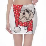 Santa Shih Tzu Print Pencil Mini Skirt