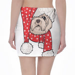 Santa Shih Tzu Print Pencil Mini Skirt