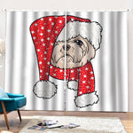 Santa Shih Tzu Print Pencil Pleat Curtains