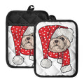 Santa Shih Tzu Print Pot Holders With Pocket