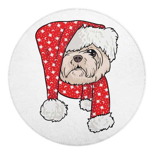 Santa Shih Tzu Print Round Blanket