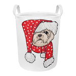 Santa Shih Tzu Print Round Laundry Basket