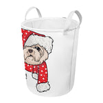 Santa Shih Tzu Print Round Laundry Basket