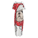 Santa Shih Tzu Print Short Sleeve Long Nightdress