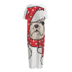 Santa Shih Tzu Print Short Sleeve Long Nightdress