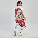 Santa Shih Tzu Print Short Sleeve Maxi Dress