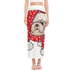 Santa Shih Tzu Print Side Slit Maxi Skirt