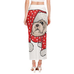 Santa Shih Tzu Print Side Slit Maxi Skirt
