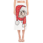 Santa Shih Tzu Print Side Slit Midi Skirt