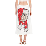 Santa Shih Tzu Print Side Slit Midi Skirt