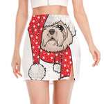 Santa Shih Tzu Print Side Slit Mini Skirt