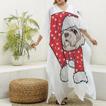 Santa Shih Tzu Print Silk V-Neck Kaftan Dress