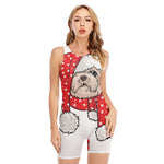 Santa Shih Tzu Print Sleeveless One Piece Swimsuit