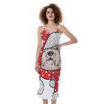 Santa Shih Tzu Print Slim Fit Midi Cami Dress
