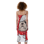 Santa Shih Tzu Print Slim Fit Midi Cami Dress
