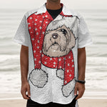 Santa Shih Tzu Print Textured Short Sleeve Shirt