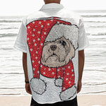 Santa Shih Tzu Print Textured Short Sleeve Shirt
