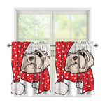 Santa Shih Tzu Print Tier Curtains