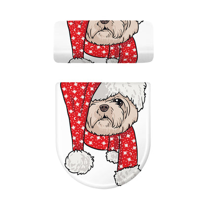 Santa Shih Tzu Print Toilet Lid And Tank Cover Set