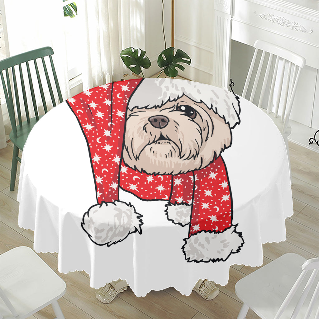 Santa Shih Tzu Print Waterproof Round Tablecloth