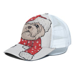Santa Shih Tzu Print White Mesh Trucker Cap