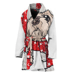 Santa Shih Tzu Print Women's Bathrobe