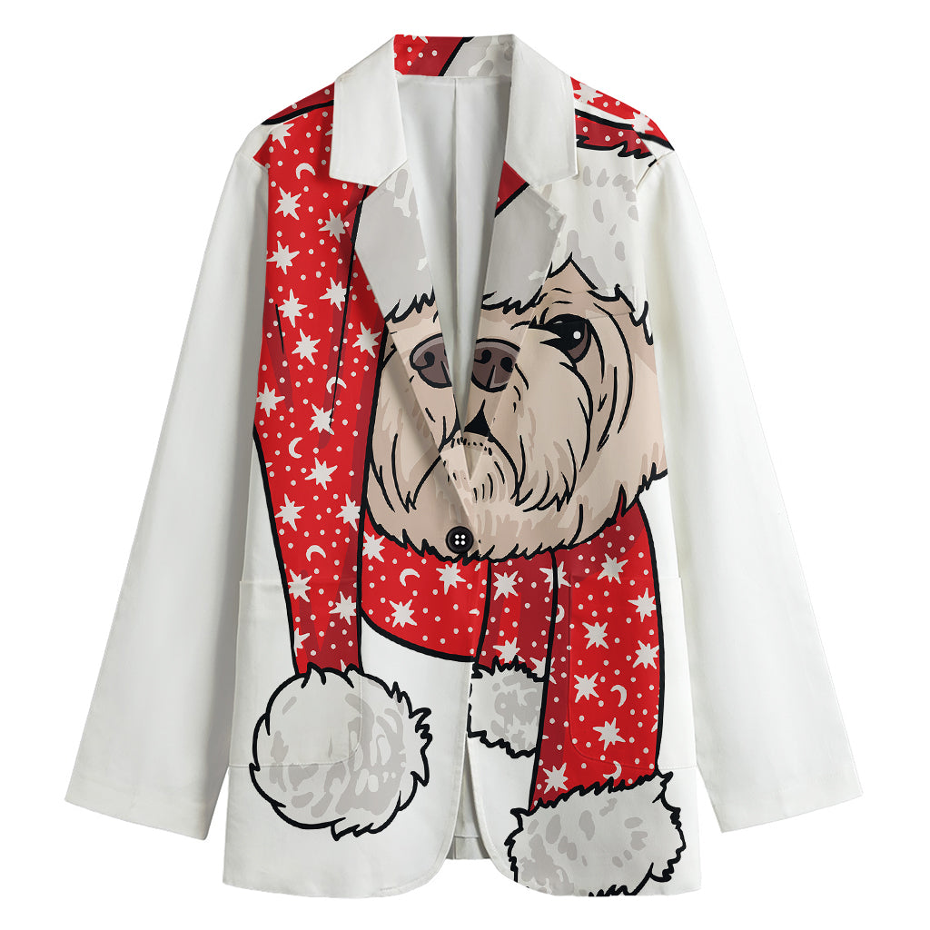 Santa Shih Tzu Print Women's Cotton Blazer