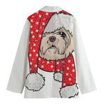 Santa Shih Tzu Print Women's Cotton Blazer