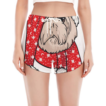 Santa Shih Tzu Print Women's Split Running Shorts