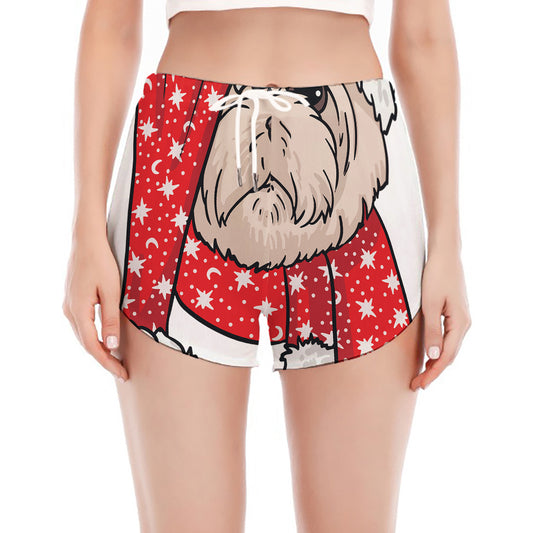 Santa Shih Tzu Print Women's Split Running Shorts