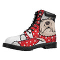Santa Shih Tzu Print Padded Collar Lace Up Boots