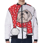 Santa Shih Tzu Print Zip Sleeve Bomber Jacket