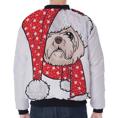 Santa Shih Tzu Print Zip Sleeve Bomber Jacket