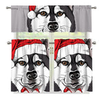 Santa Siberian Husky Print 3 Piece Kitchen Curtains