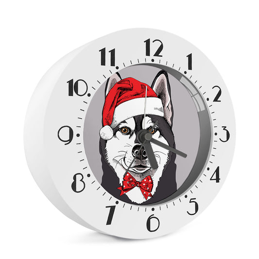 Santa Siberian Husky Print Alarm Clock