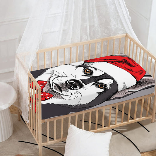 Santa Siberian Husky Print Baby Crib Sheet