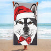 Santa Siberian Husky Print Beach Towel