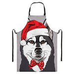 Santa Siberian Husky Print Bib Apron With Pocket