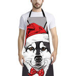 Santa Siberian Husky Print Bib Apron With Pocket