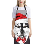 Santa Siberian Husky Print Bib Apron With Pocket