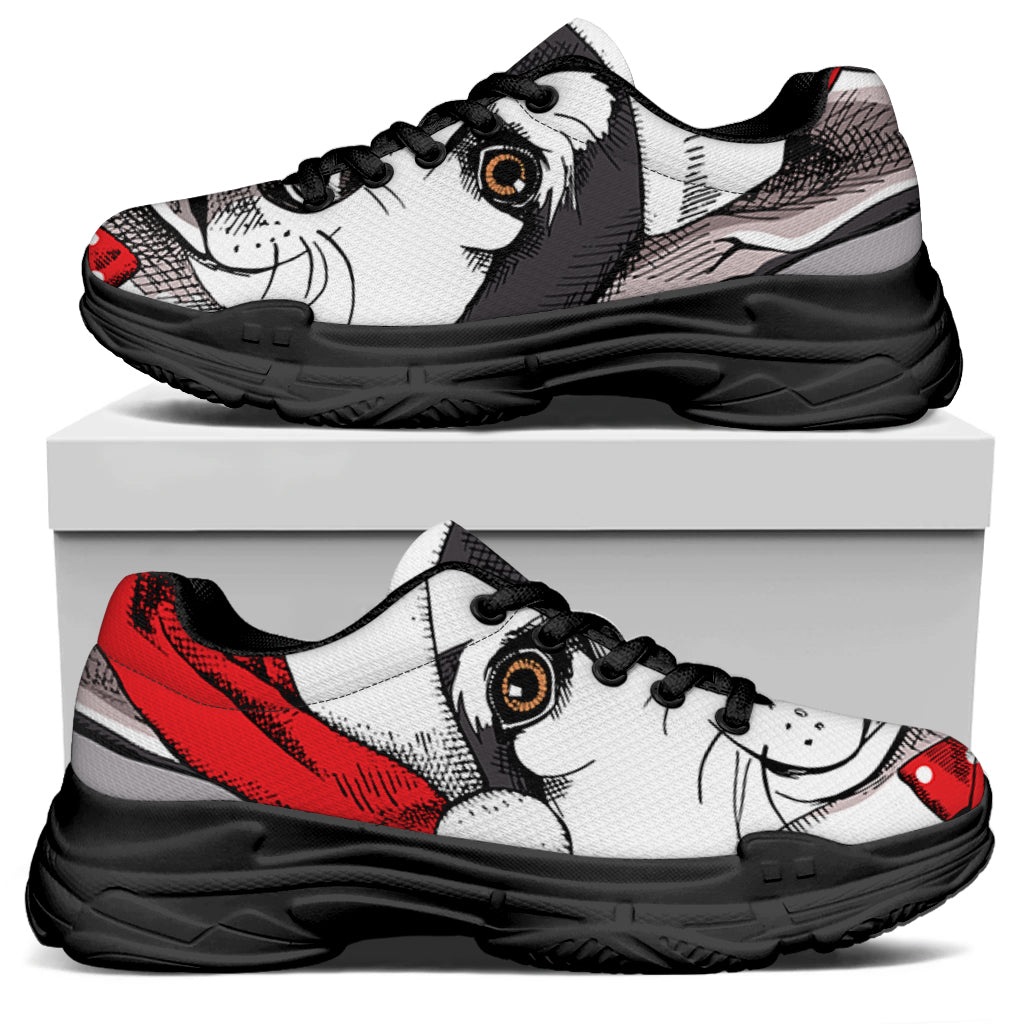 Santa Siberian Husky Print Black Chunky Shoes