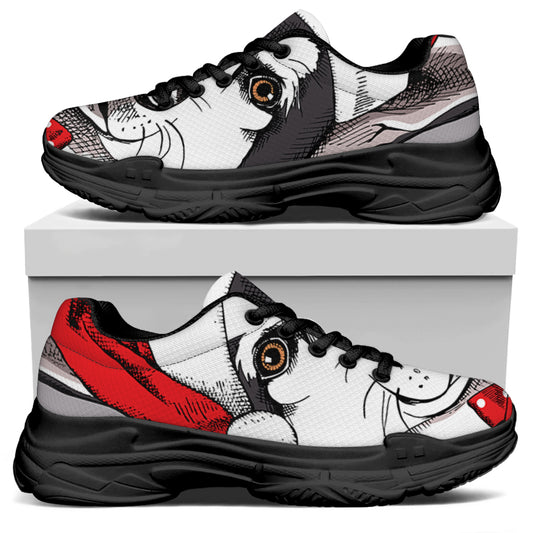 Santa Siberian Husky Print Black Chunky Shoes